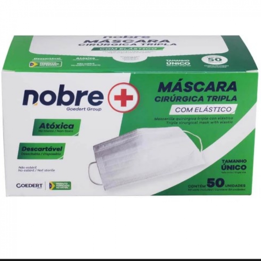 Mascara Cirurgica Nobre Tripla Camada e Elastico 50UN
